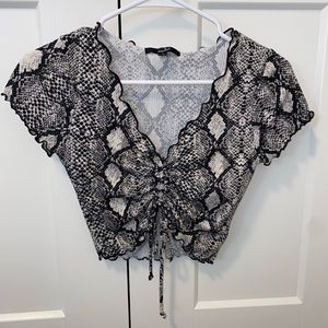 Snake print scrunched crop top